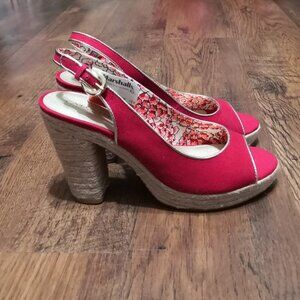 Brand New BARB Canvas Slingback Platform Pump Heel Sandal Red Size 8